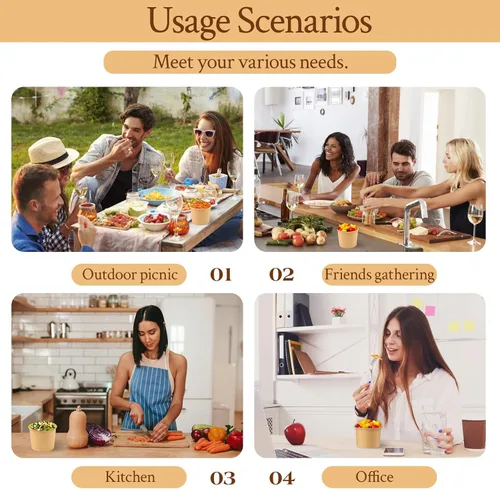 Vista 7 de Paquete de 50 recipientes de sopa de 12 onzas con tapas, cuencos de sopa de papel desechables, cuencos para llevar con tapas, cuencos de postre