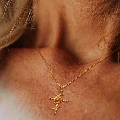 Vista 4 de MEVECCO Gold Birth Flower Cross Necklace for Women 12 Month Faith Pendent 18K Gold Plated 2MM Twist Rope Chain Personalized Religious Birthday