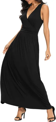Vista 4 de Lilbetter - Vestido largo, sencillo, sin mangas, escote en V profundo, color liso, holgado, informal, para mujer