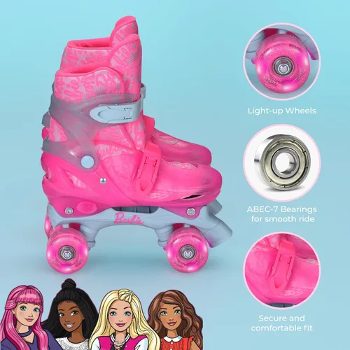 Vista 2 de Barbie 2in1 Kids Roller Skates, Transform from Quads to Inlines Skates, Durable Hardshell Boot, LED Wheels for Quads and Inlines, ABEC-7 Carbon