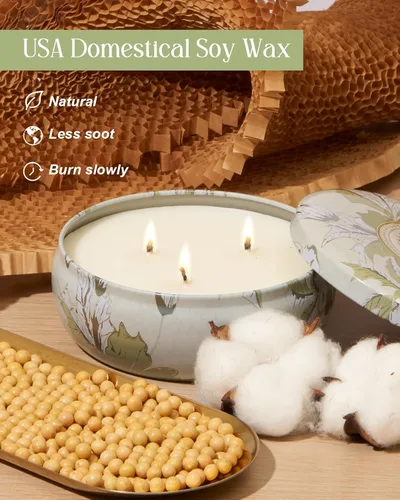 Vista 76 de M&SENSE Velas aromáticas de bayas cítricas, vela grande de lata de soja de 3 mechas, más de 40 horas de tiempo de combustión, cera vegana 100%