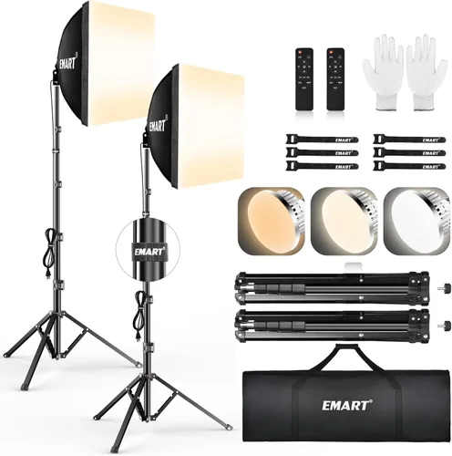 Vista 10 de EMART Kit de iluminación Softbox de 16 x 16 pulgadas, kit de iluminación para fotografía con bombilla LED de 135 W 3000-6500 K y control remoto