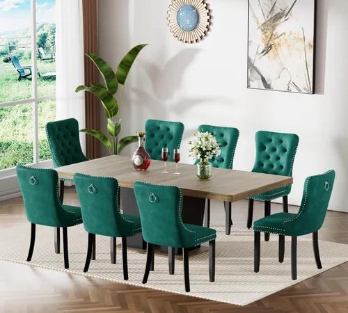 Vista 13 de Juego de mesa de comedor extensible de 63 a 79 pulgadas para 4, moderna mesa de cocina expandible con 4 sillas de terciopelo, mesa de madera gruesa