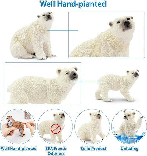 Vista 5 de Toymany 6 figuras de oso polar con cachorro de oso polar, figuras realistas de animales árticos de 2 a 4 pulgadas, juego familiar para Navidad