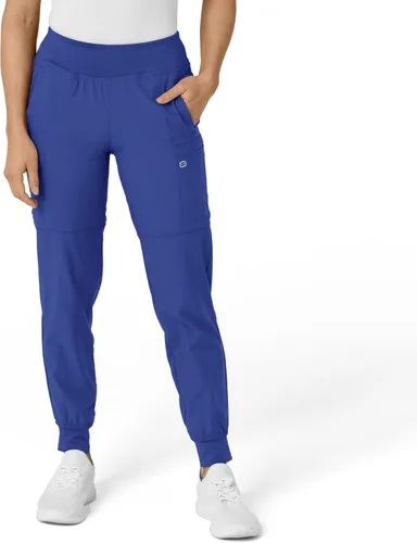 Vista 25 de Pantalón de hospital para mujer con cintura cómoda y estilo jogger, rojo, talla S Negro
