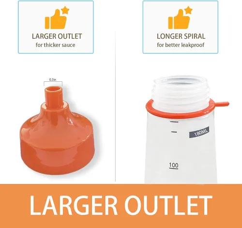 Vista 3 de Botellas de chorro para condimentos para salsas de plástico – (2 piezas, 6 onzas) botellas de ketchup con parte superior para pintar líquidos