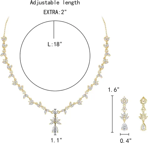 Vista 3 de EleQueen Juego de joyas nupciales de boda para mujer, para novias, damas de honor, elegante hoja de vid, circonita cúbica, lágrima, collar, aretes