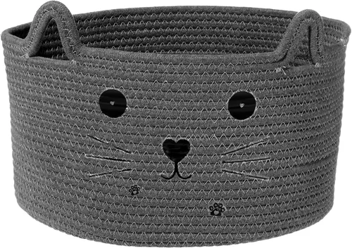 Vista 8 de Zopeal Cesta de almacenamiento tejida para gatos, organizador tejido con orejas, juguete decorativo de Navidad para mascotas, bonita canasta