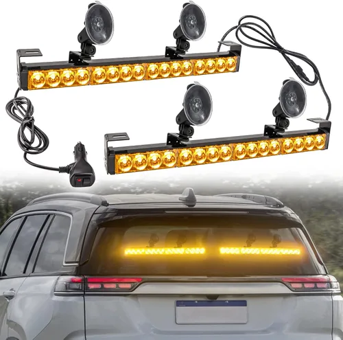 Vista 8 de Barra de luz estroboscópica de emergencia 2 en 1, 21 patrones de flash, amarillo/blanco, de prevención de tráfico, de advertencia, para parabrisas