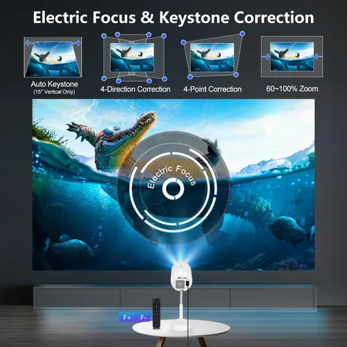 Vista 4 de VGKE Mini proyector con WiFi6 y Bluetooth, proyector portátil para exteriores compatible con 4K, corrección Keystone automática, corto alcance