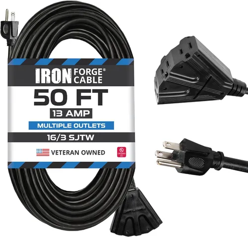 Vista 11 de Iron Forge Cable Cable de extensión negro de 6 pies con 3 tomas de corriente, SJTW de 16/3, cable de extensión de 6 pies, 3 clavijas, resistente a