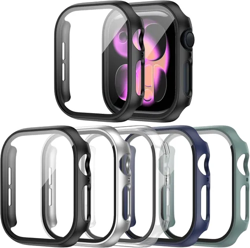 Vista 9 de Paquete de 14 fundas para Apple Watch Series 3 2 1 de 38 mm con protector de pantalla de vidrio templado, funda protectora totalmente rígida