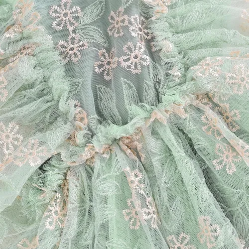 Vista 6 de Ursobutegl Mameluco de princesa para bebé recién nacida, vestido de malla bordado, elegante, tutú con falda, overol para cumpleaños