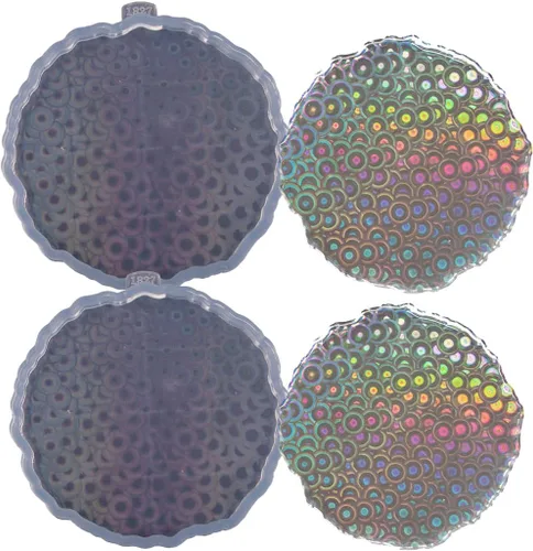 Vista 6 de 2 moldes de resina octágono de 1.7 pulgadas, molde de silicona epoxi para carrete de insignias, diseño holográfico de bricolaje