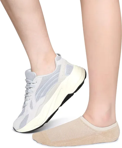 Vista 6 de Henwarry Calcetines de tobillo de algodón de corte bajo con cojín grueso para mujer, calcetines deportivos de malla para correr, 5 pares