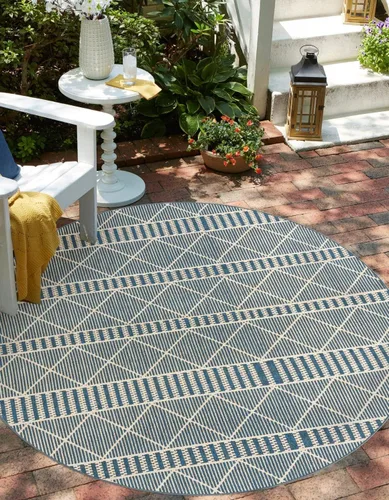 Vista 8 de Unique Loom Outdoor Trellis Collection - Alfombra de área - Dalyan (2 x 3 pies 1 pulgada, rectangular, azul/marfil)