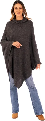 Vista 2 de NOVICA Poncho con capucha de mezcla de alpaca hecho a mano en grafito de Perú Wool Clothing Grey Solid 'Adventurous Style in Slate', Gris