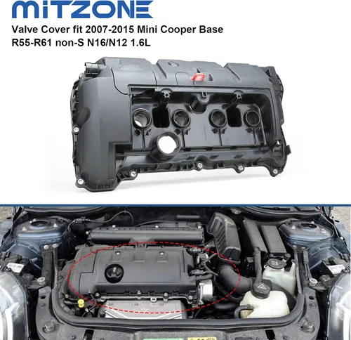 Vista 7 de MITZONE Cubierta de válvula de culata compatible con 2007-2016 Mini Cooper Base R55-R61 non-S N16/N12 1.6L Reemplazar 11127646554