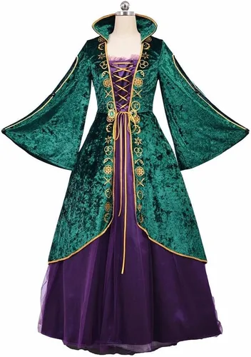 Vista 2 de CosplayDiy Vestido medieval de terciopelo verde para disfraz de bruja para mujer, talla grande