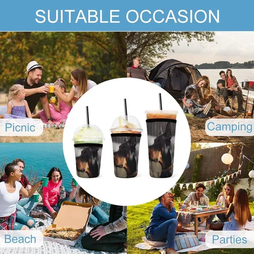 Vista 8 de Doberman Reusable Insulated Neoprene Iced Coffee Cup Sleeves 3 Sizes Diving Material Cup Durable Beverage Covers for Cold Coffee Tea Drinks