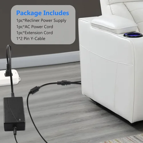 Vista 3 de Cable de alimentación universal para silla reclinable, fuente de alimentación reclinable de 2 pines 29 V 2 A con cable de extensión para sillón