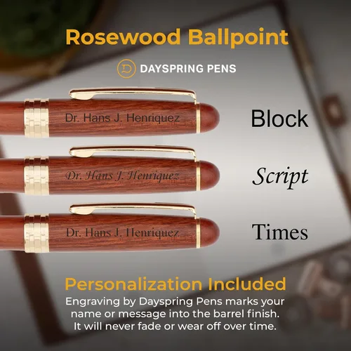 Vista 3 de Dayspring Pens Bolígrafo y estuche de madera médica grabada Diseño caduceo con grabado de nombre personalizado Regalo para médicos, enfermeras