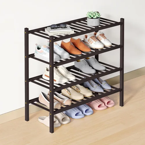 Vista 40 de Smiry Zapatero de bambú para armario, organizador de zapatos de madera de 3 niveles, estante apilable de almacenamiento de zapatos de madera