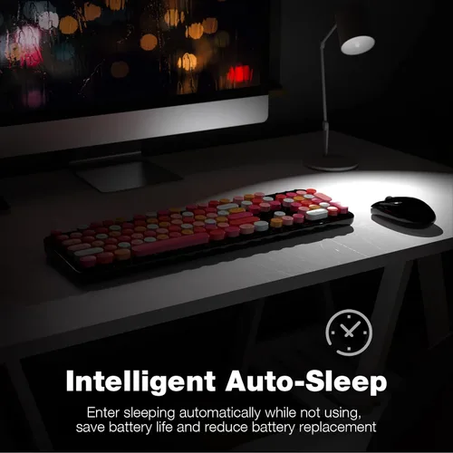 Vista 6 de Combo de teclado y mouse inalámbrico, MOWUX, teclado inalámbrico de tamaño completo para computadora de 2.4G, colorido, plug and play, teclado