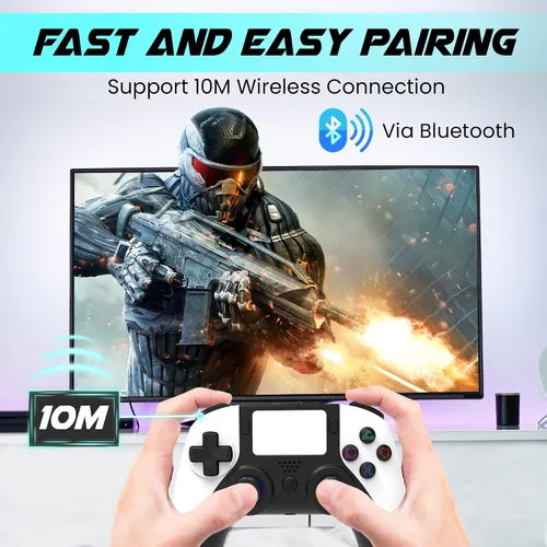 Vista 5 de megacom Wireless Bluetooth Controller for P4/PC – Gamepad with 2 Remap Keys, Dual Vibration, Rechargeable Battery, 3.5mm Audio Jack, Touchpad