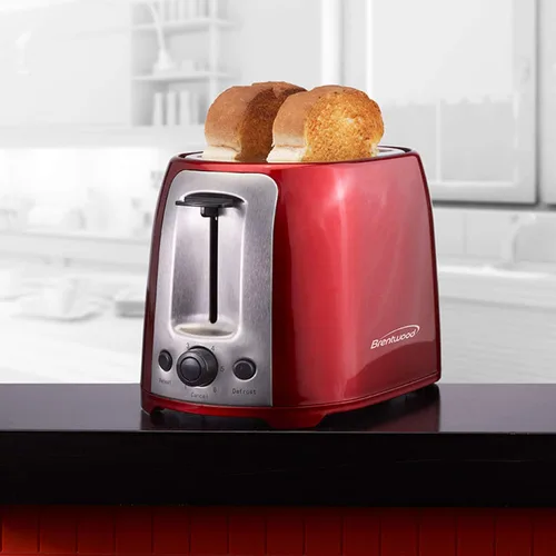 Vista 5 de Brentwood TS-292R - Tostadora de ranura extra ancha Cool Touch de 2 rebanadas, color rojo