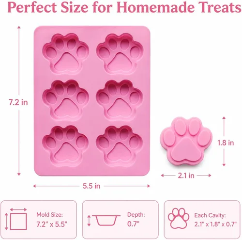 Vista 7 de Juego de dos moldes de silicona con estampado de patas de perro para golosinas caseras para hornear dulces de chocolate, apto para horno microondas
