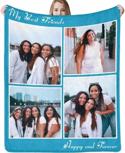 Vista 20 de D-Story Manta personalizada con texto fotográfico, manta de franela personalizada para Navidad, cumpleaños, San Valentín, para parejas, familiares
