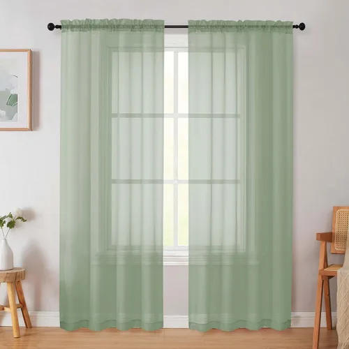 Vista 24 de 2 paneles de cortinas traslúcidas blancas para dormitorio, sala de estar, 96 pulgadas de largo, modernas, suaves, ligeras, con bolsillo para barra