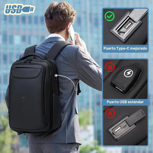 Vista 6 de Mochila de negocios FENRUIEN para hombres profesionales, Negro, Ampliable