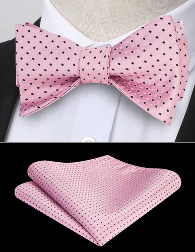 Vista 130 de HISDERN Pajaritas para hombre, diseño de lunares, corbatín y bolsillo cuadrado, clásico, esmoquin de negocios, boda, pajaritas, pañuelo