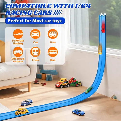 Vista 4 de Flexible Race Track for Kids: 15 Ft Flex Race Car Ramp with Suction Cup