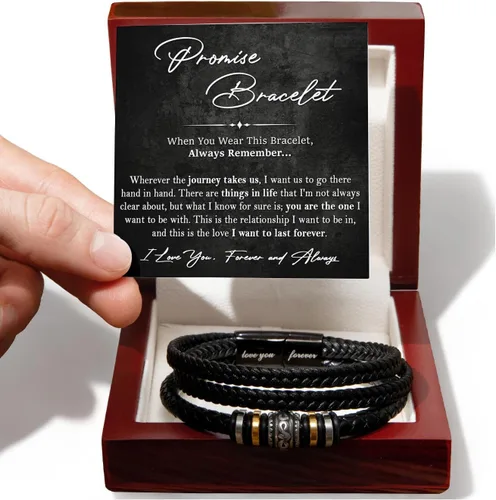 Vista 4 de Pulsera Promesa Para Él, Pulsera de Cuero Trenzado y Acero Inoxidable con Infinito, Letra "Te Amo Para Siempre", Regalos de Promesa Para Hombre