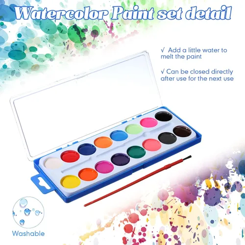 Vista 3 de Jexine Juego de 48 pinturas de acuarela de 16 colores, lavable a granel, pintura de acuarela con pinceles para adultos, actividades artísticas
