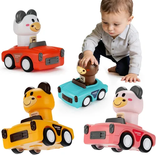 Vista 10 de Juguete de coche Press and Go para niños pequeños de 1 a 3 años, auto de empuje de animales alimentado por fricción, no necesita pilas, sin BPA