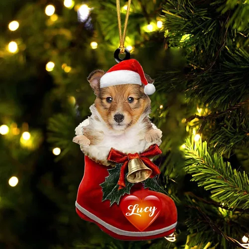 Vista 39 de Adorno de Navidad de perro afgano en bota de Papá Noel, adorno de nombre de perro personalizado, regalo para amante de los perros, decoración