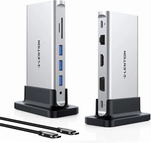 Vista 8 de LENTION Estación de acoplamiento para portátil USB C desmontable 10 en 1 con HDMI dual 4K a 60Hz, carga PD, USB C, USB-A, lectores de tarjetas