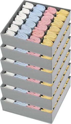 Vista 20 de Joyoldelf Organizador de cajones para calcetines, organizador de ropa interior, organizador de 16 celdas de tela, cajas de almacenamiento para Beige