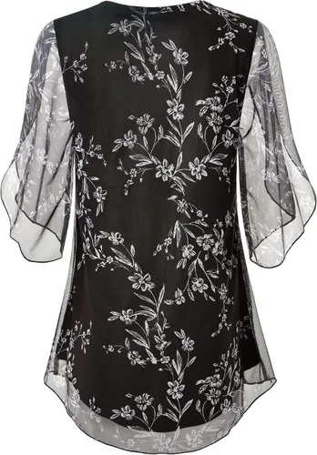 Vista 3 de SeSe Code Blusas de malla de manga 34, con volantes, para mujer, sueltas, holgadas y elásticas
