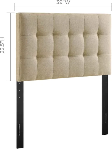 Vista 3 de Modway Lily Cabecero doble tapizado de tela de lino con botones en beige