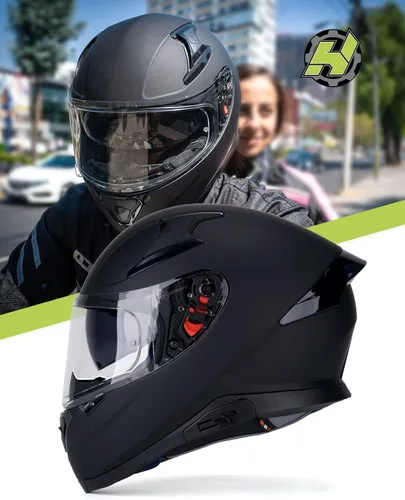 Vista 2 de Hax - Casco integral de motocicleta y de moto de calle con doble aleta trasera y clavos de plástico para Pinlock Ready, para adultos, aprobado por