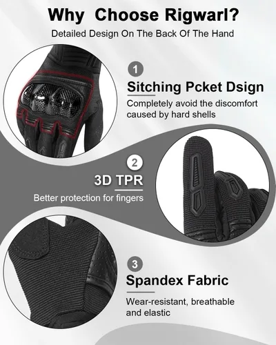 Vista 4 de RIGWARL Guantes de motocicleta para hombres y mujeres, para pantalla táctil, transpirables, ligeros, guantes antideslizantes para motocross