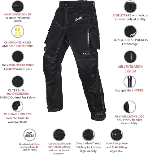 Vista 4 de HWK - Pantalones de motocicleta dual sport para hombre con tela de Cordura textil resistente al agua y armadura de protección contra impactos