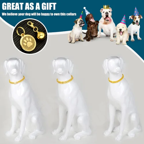 Vista 6 de Collar de cadena para perro, collar de perro de eslabones cubanos de oro de 0.551 in con hebilla a presión, collares de acero inoxidable chapado