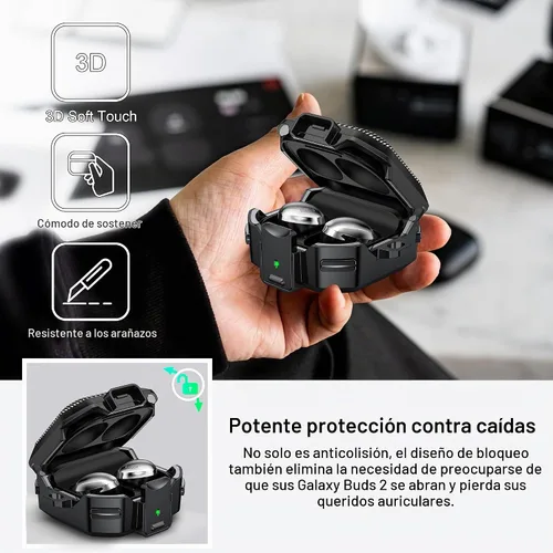 Vista 3 de RFUNGUANGO para Samsung Galaxy Buds 2 Pro/Buds Pro/Buds Live/Buds 2 Case Cover/Galaxy Buds FE (2023), funda militar de fibra de carbono