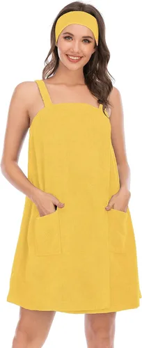 Vista 31 de Veseacky Toalla de baño para mujer con bolsillo, bata de spa ajustable y diadema facial